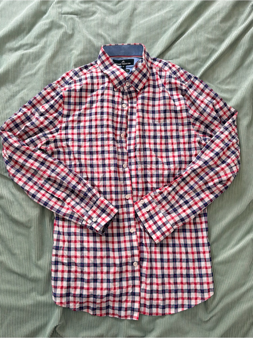 Classic Red, White & Blue Checked Dress Shirt
